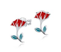 Red Hibiscus Silver Ear Stud STS-3466 (CO5+CO15)